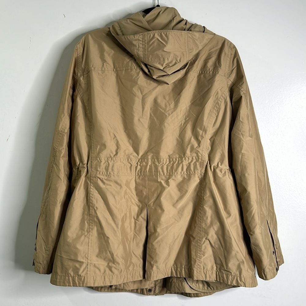 LL bean tan parka hooded rain jacket adjustable waist snap zip closure size 1x - Picture 6 of 13